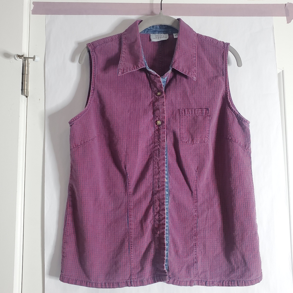 Paul Harris Denim Plaid Vest Vintage Buttons Front Pocket Size L